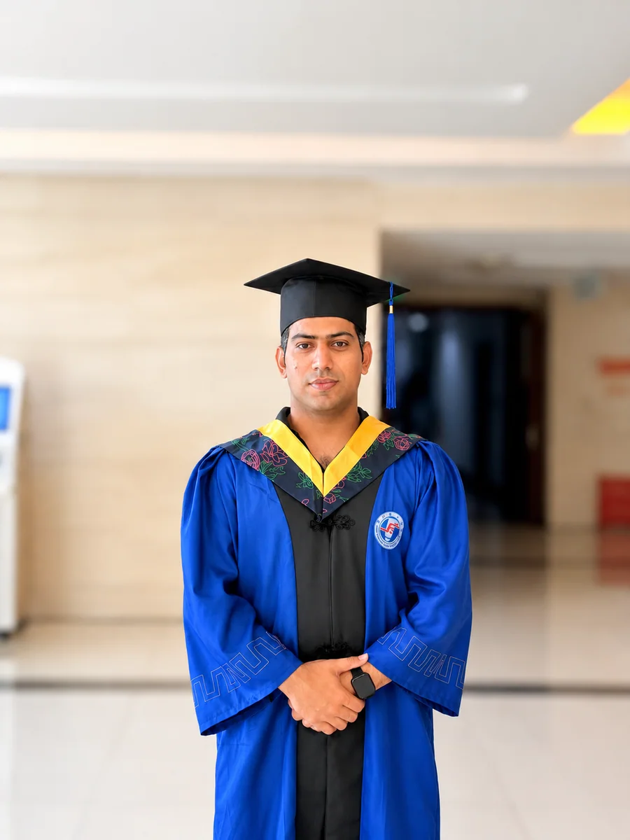 Ali Khan in graduation attire at the ceremony